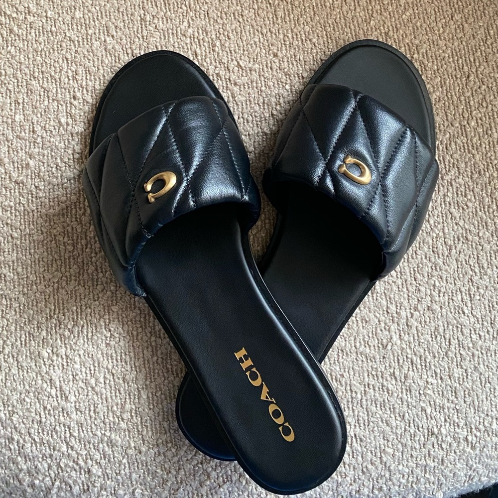 Coach Black Quilted Slide Sandals